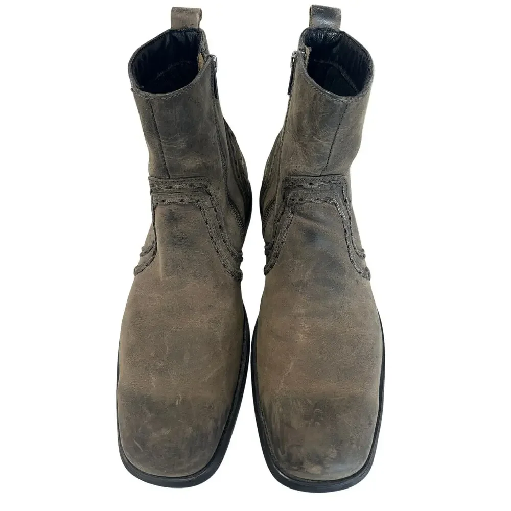 Bed Stu Revolution Distressed Leather Zip Ankle Moto Boots Gray Men’s 11.5